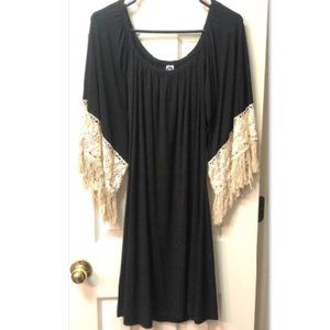 Black Dress with Cream Fringe Sleeves